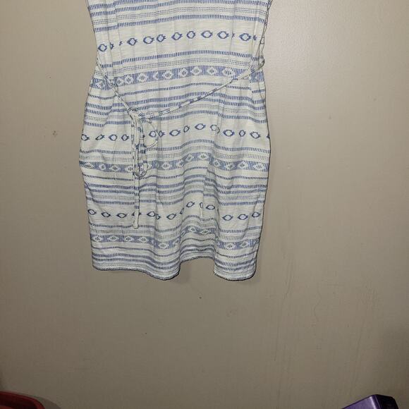 Lucky Brand Summer White Blue Dress Size Large Aztec Boho - Picture 7 of 8